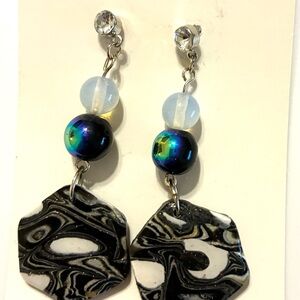Black and White Swirl Earrings
